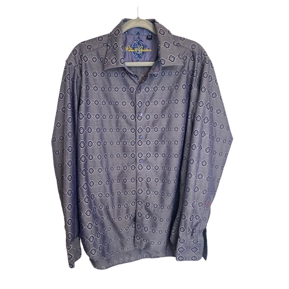 ROBERT Graham Luxury Dress Shirt Blue and White Pattern Size XL